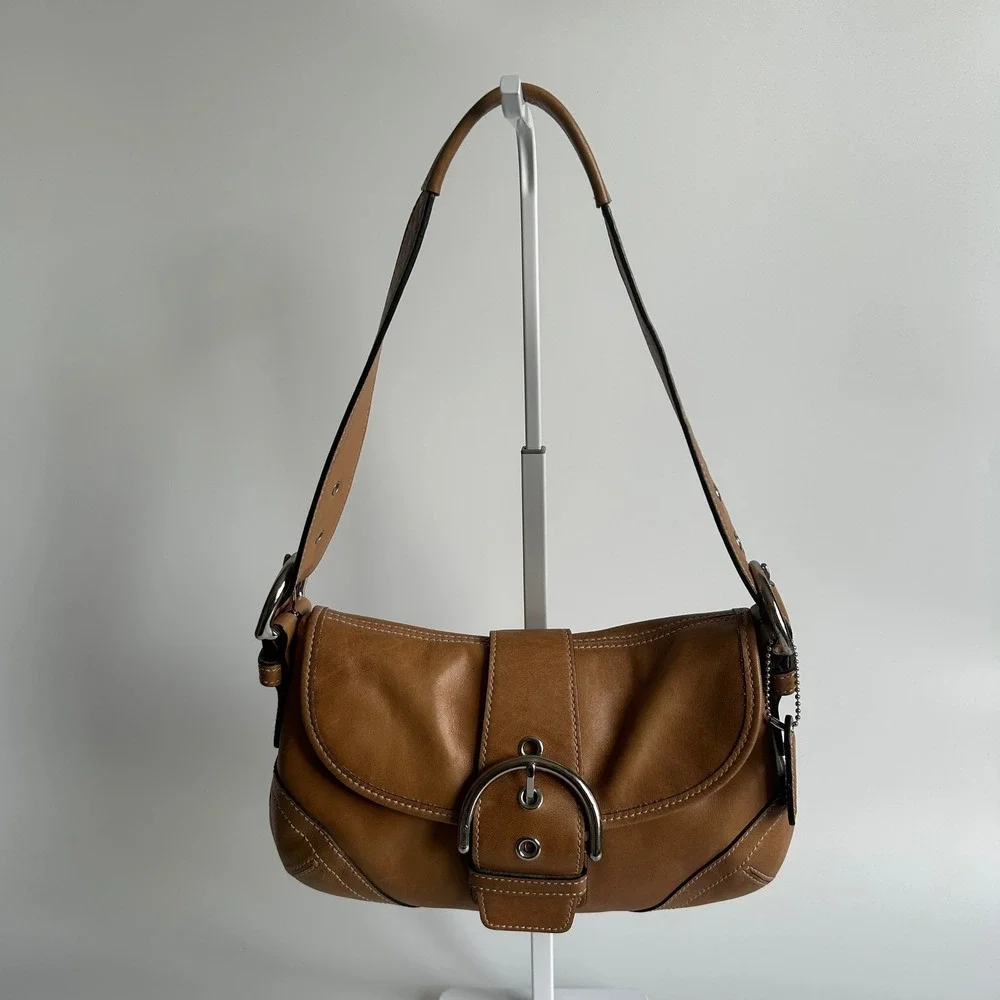 Coach Soho Tan Brown Leather Flap Shoulder Bag 9248 Good - Picture 1 of 12